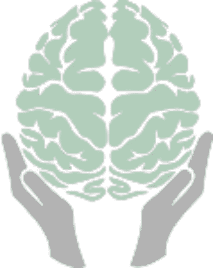 Hands holding a stylized green brain symbolizing care for mental health.
